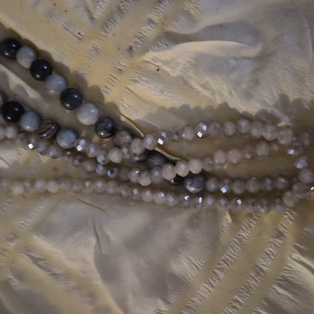 Vintage  Picasso Jasper & natural faceted Agate Rondelle Beaded Long Necklace